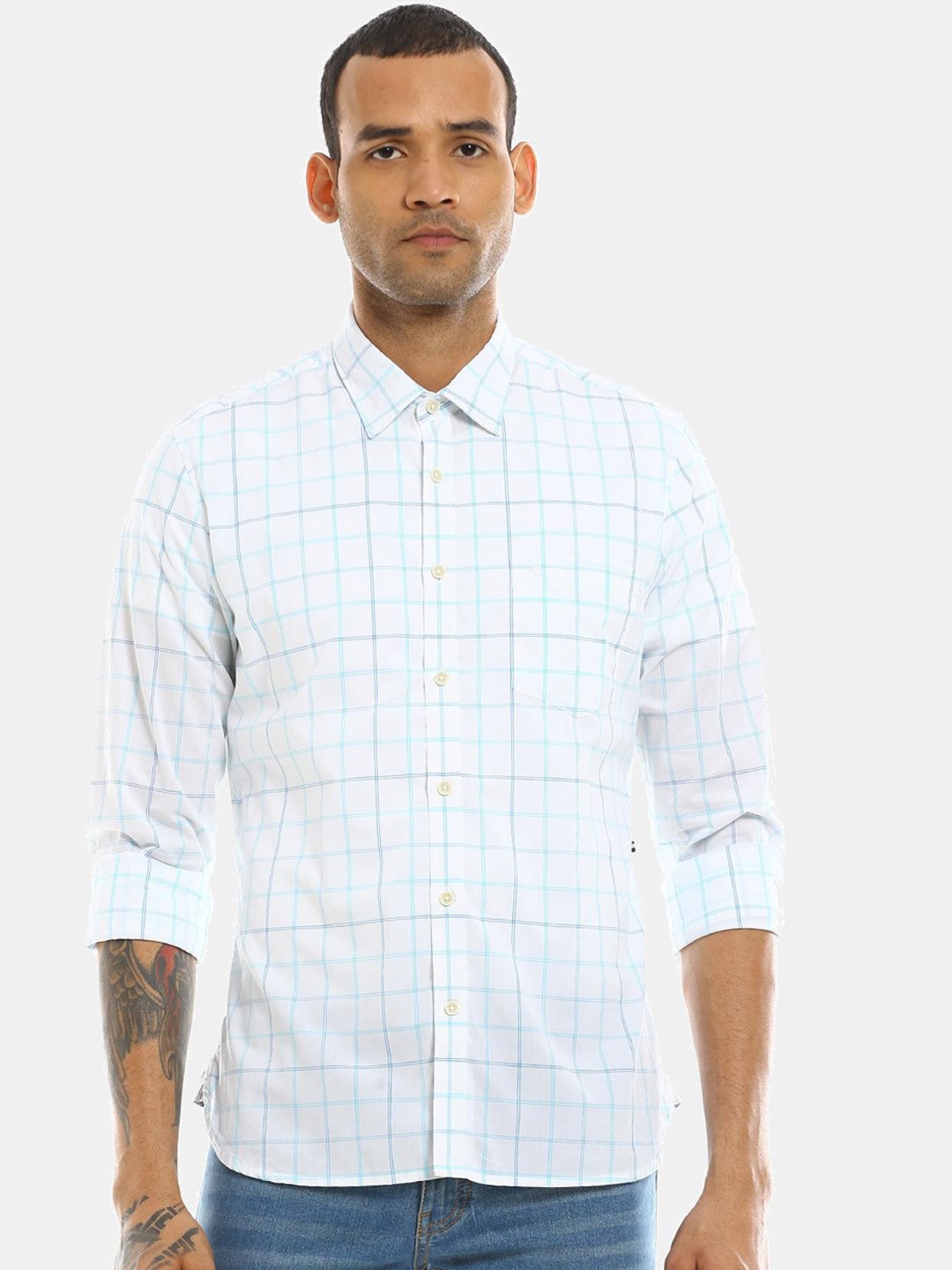 

AD By Arvind Men White Checked Casual Shirt