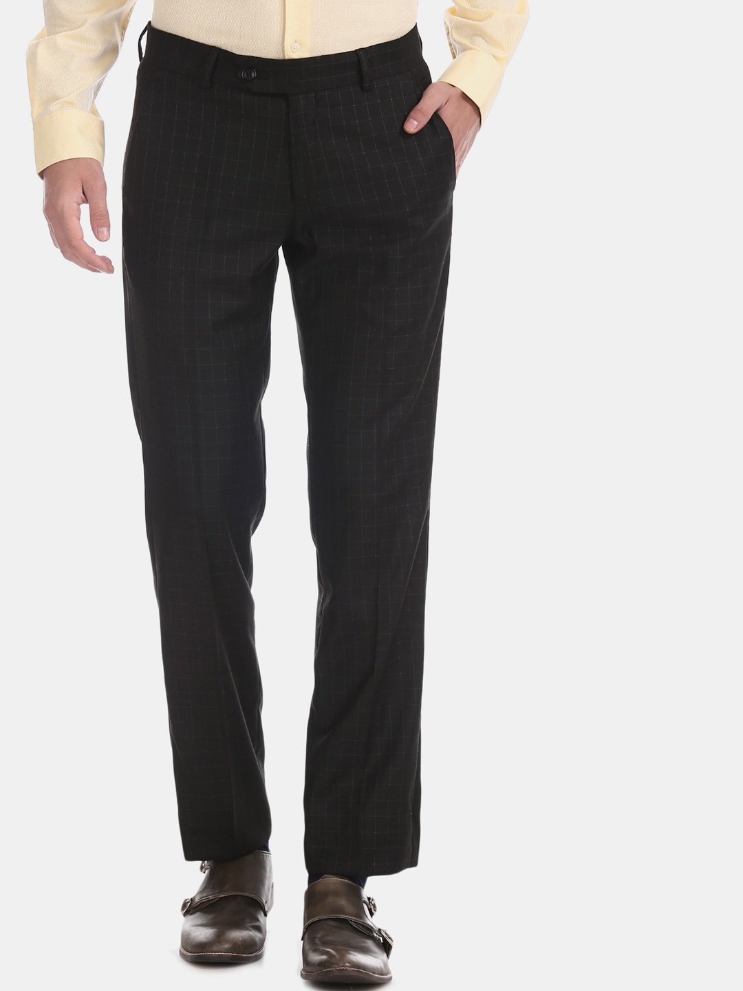 

AD By Arvind Men Black Checked Formal Trousers