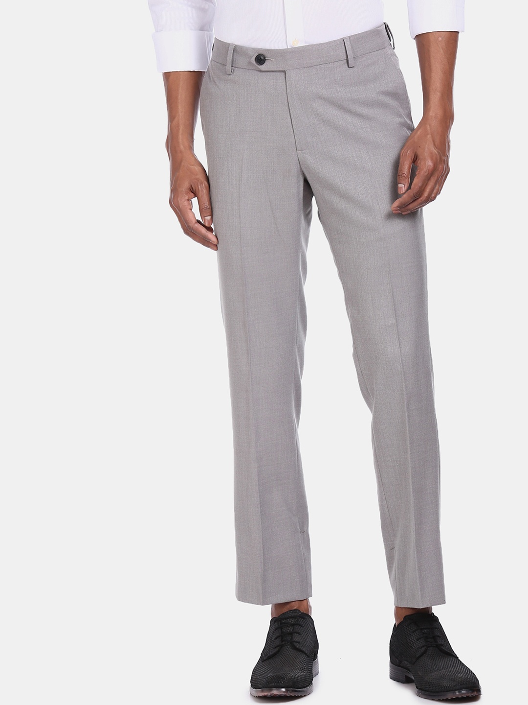 

AD By Arvind Men Grey Textured Formal Trousers