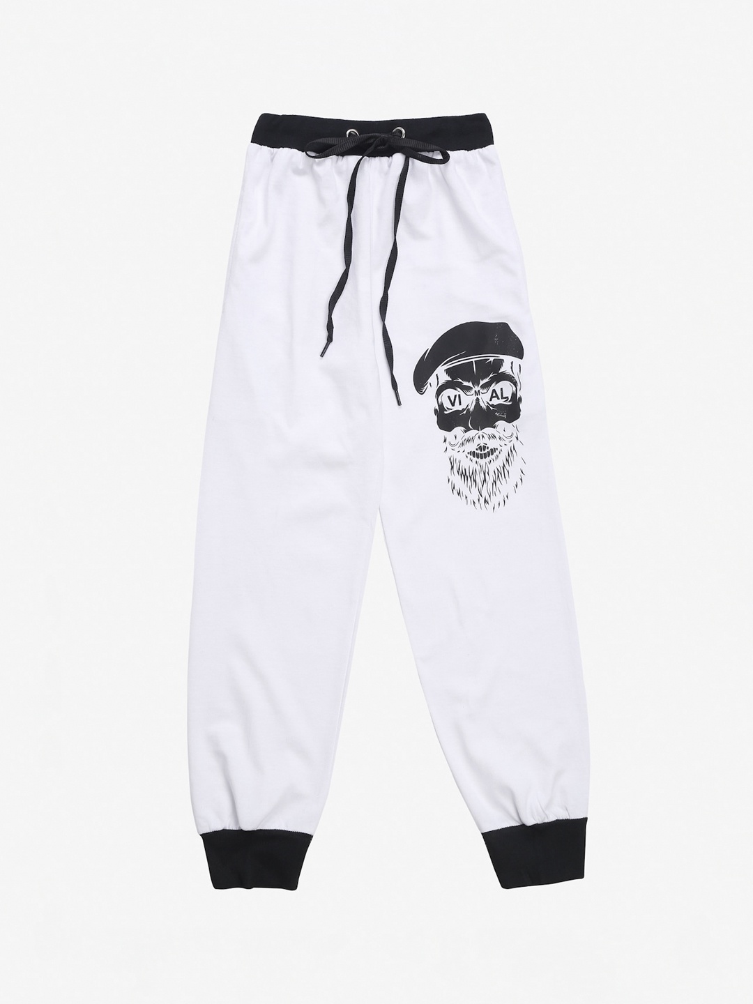 

MACK JONNEY Kids White & Black Graphic Printed Joggers