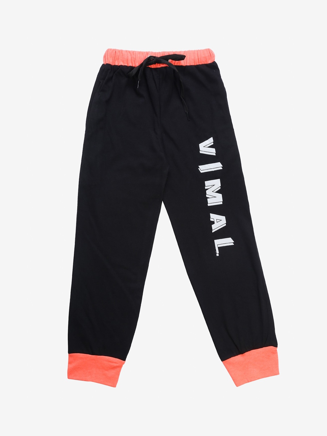 

VIMAL JONNEY Kids Black & Peach-Coloured Solid Joggers