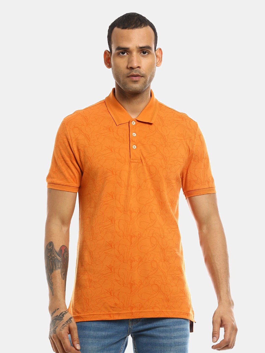 

AD By Arvind Men Orange Polo Collar T-shirt