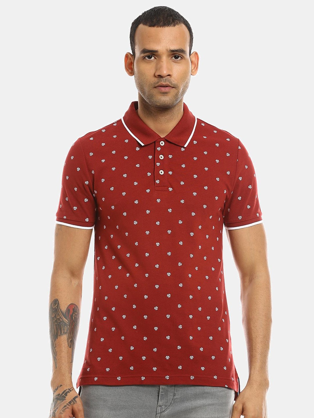 

AD By Arvind Men Rust-Coloured Printed Polo Collar T-shirt
