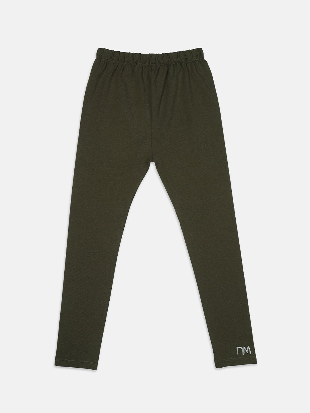 

Nins Moda Girls Olive Green Solid Cotton Ankle-Length Leggings