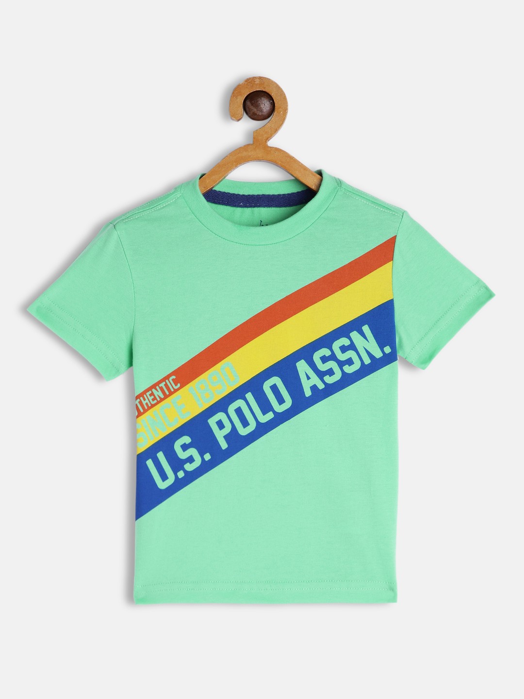 

U.S. Polo Assn. Kids Boys Green Brand Logo Striped Pure Cotton T-shirt