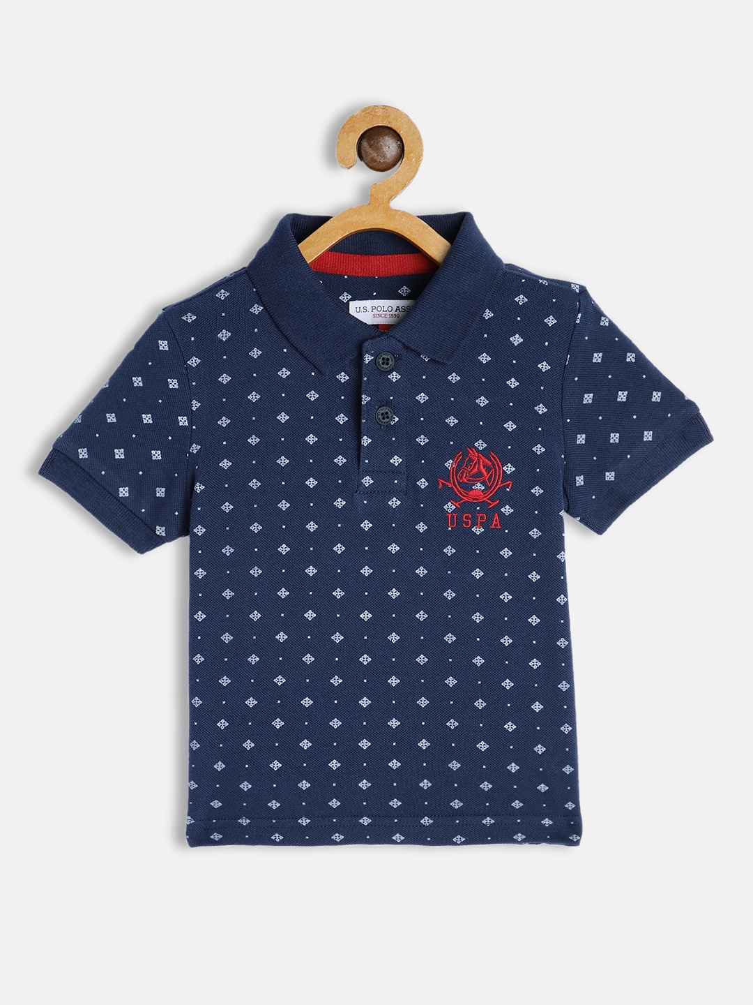 

U.S. Polo Assn. Kids Boys Navy Blue Printed Polo Collar Cotton T-shirt with Logo Detail