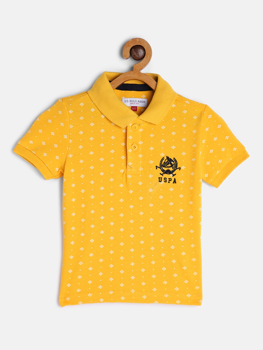 

U. S. Polo Assn. Kids Boys Yellow & White Printed Polo Collar Pure Cotton T-shirt