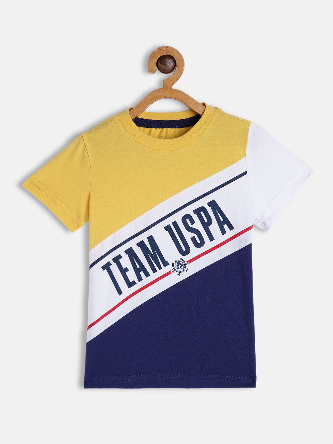 

U.S. Polo Assn. Kids Yellow & White Brand Logo Colourblocked Pure Cotton T-shirt