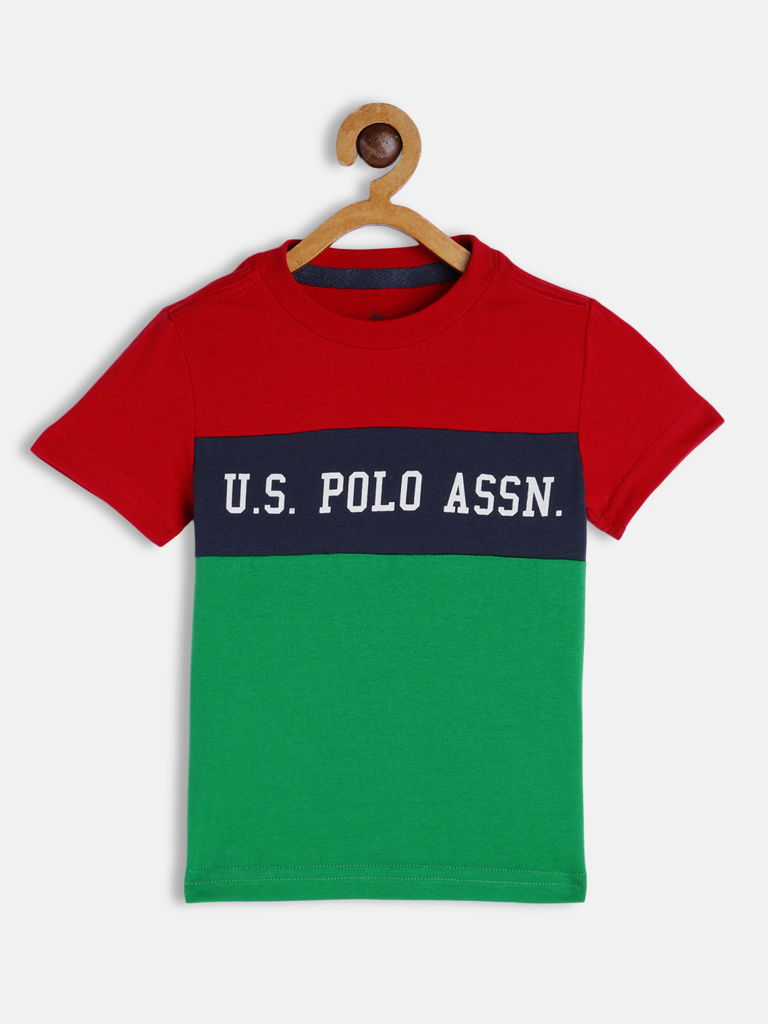 

U S Polo Assn Kids Boys Red & Green Colourblocked T-shirt
