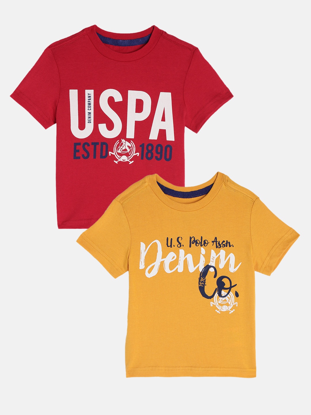 

U.S. Polo Assn. Kids Boys Pack of 2 Assorted Typography Printed Pure Cotton T-shirts