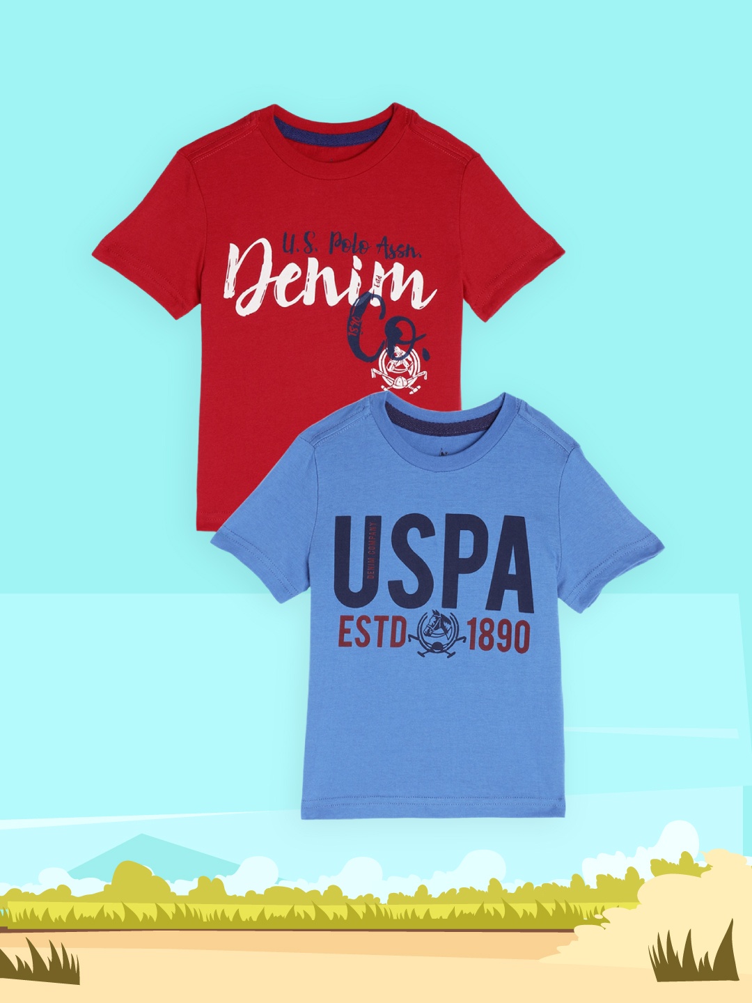 

U.S. Polo Assn. Kids Pack of 2 Assorted Typography Printed Pure Cotton T-shirts