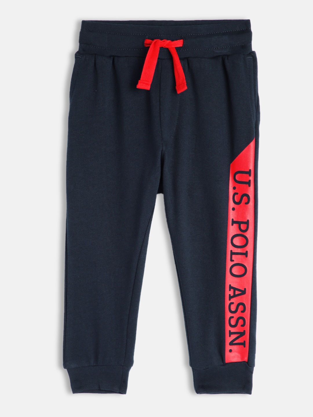 

U.S. Polo Assn. Kids Boys Navy Blue Brand Logo Straight Fit Pure Cotton Joggers