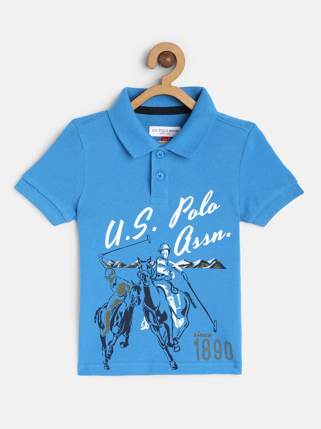 

U.S. Polo Assn. Kids Boys Blue Brand Logo Printed Polo Collar Pure Cotton T-shirt
