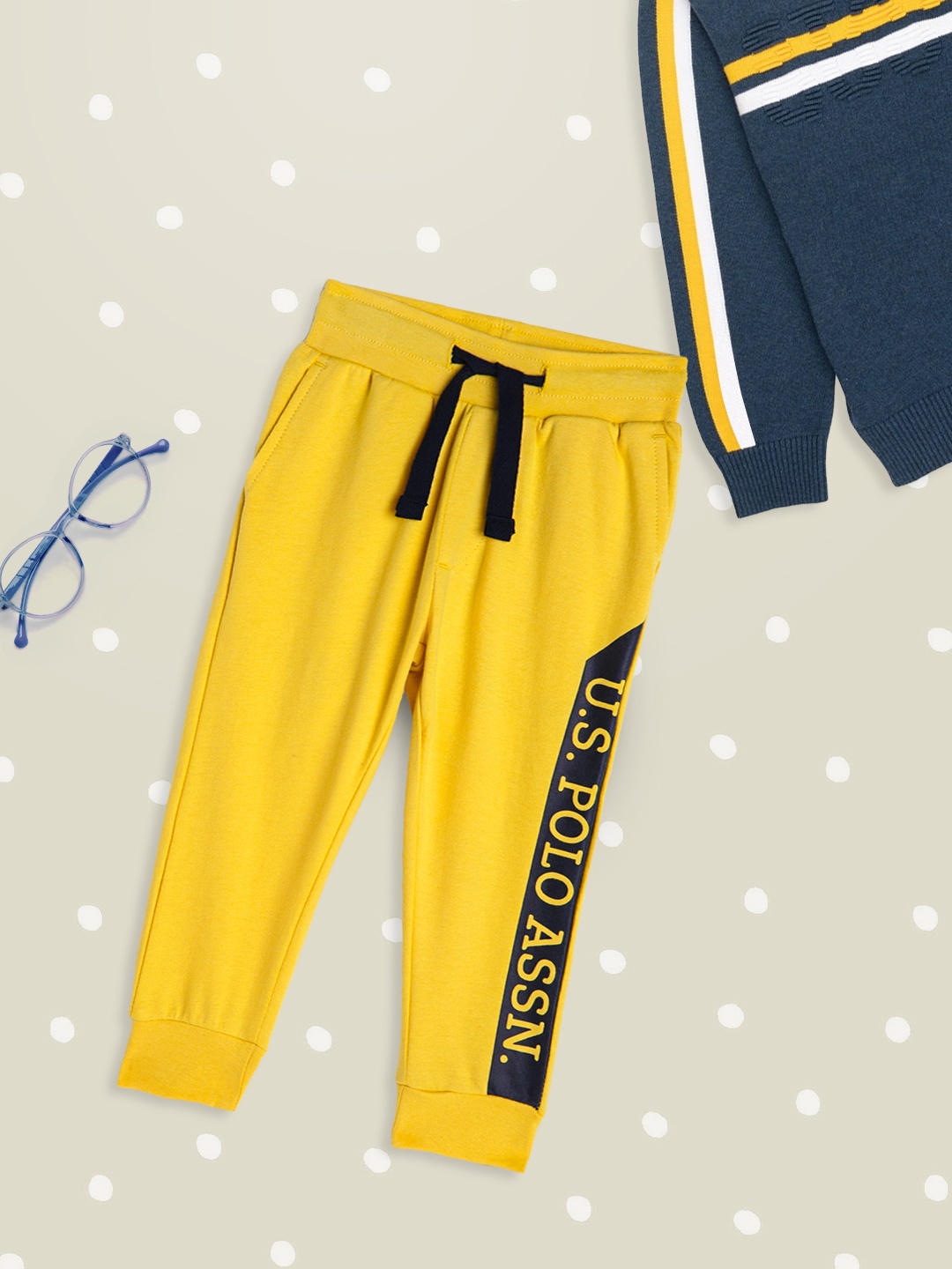 

U.S. Polo Assn. Kids Boys Yellow Solid Regular Fit Pure Cotton Joggers