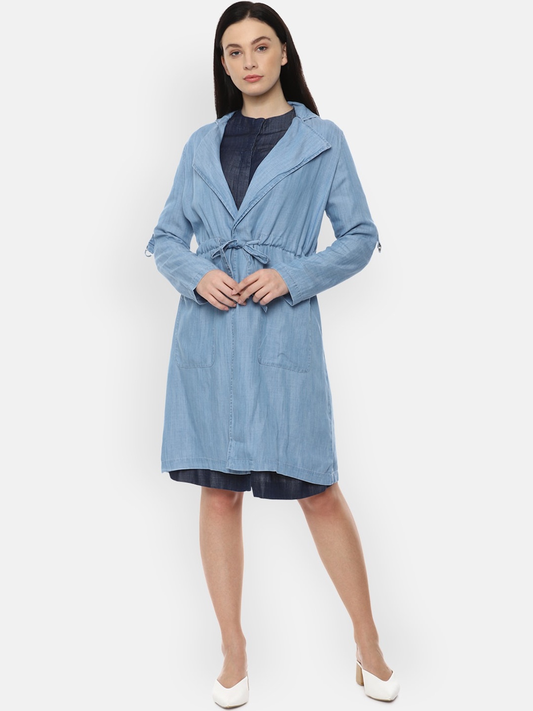 

Van Heusen Woman Blue Solid Longline Overcoat