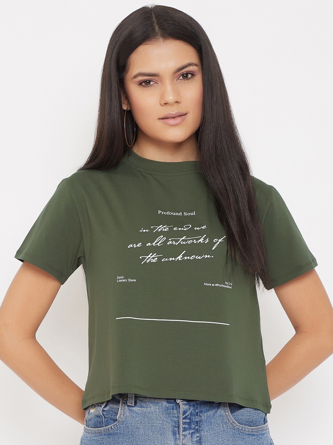 

Adobe Olive Green Printed Regular Crop Top