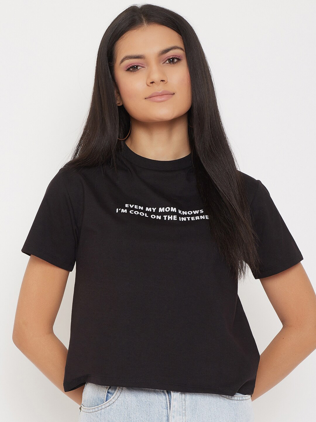 

Adobe Black Printed Regular Crop Top