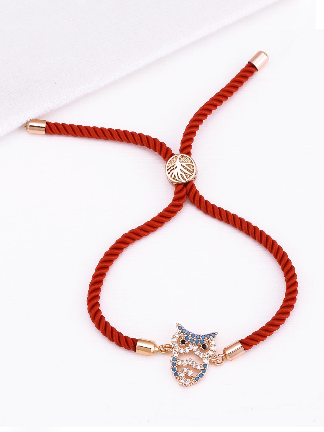 

Tistabene Women Red & Rose Gold-Toned & Plated Owl Wraparound Bracelet