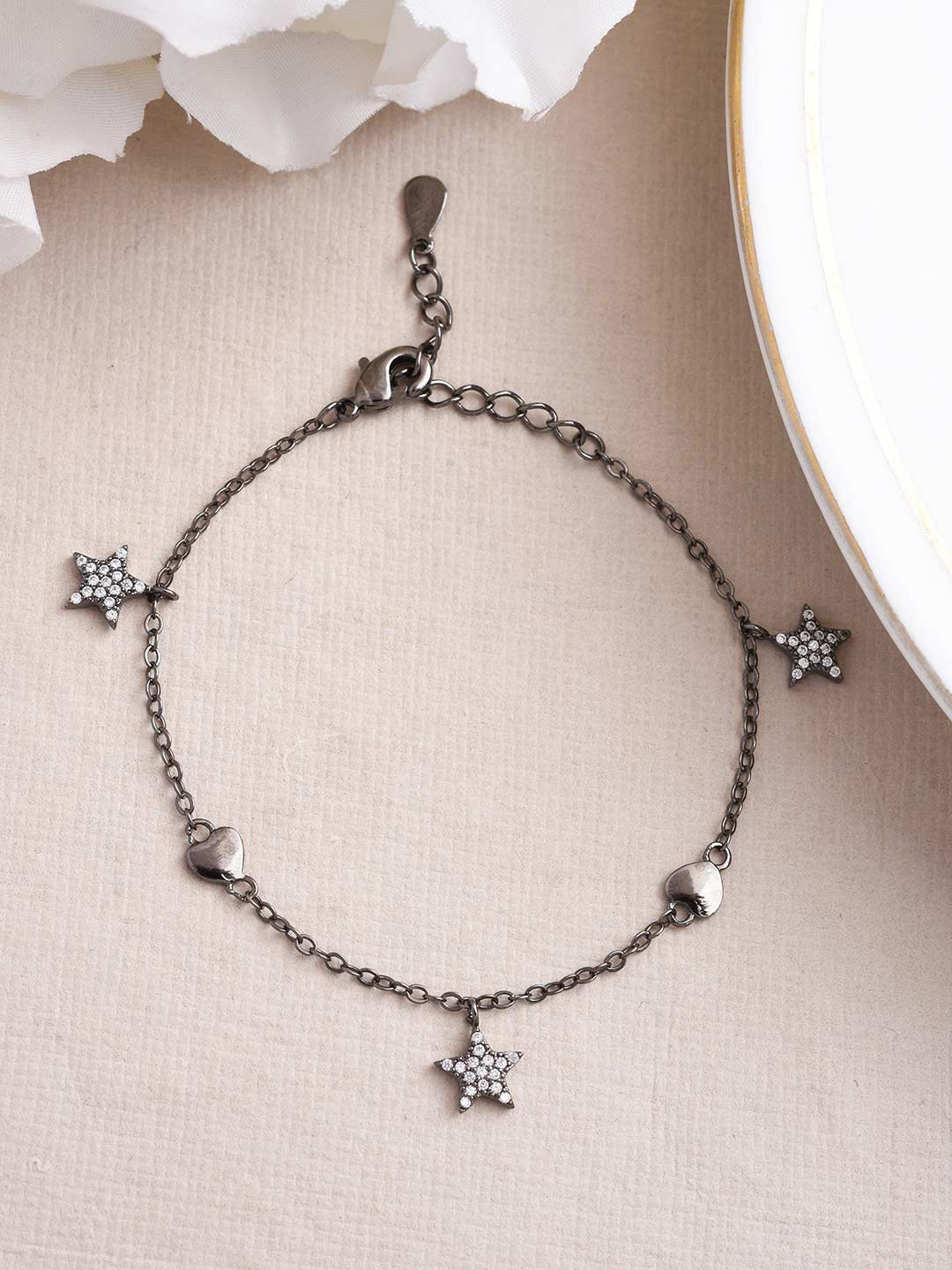 

Tistabene Women Gunmetal-Toned Rhodium-Plated Charm Bracelet, Metallic