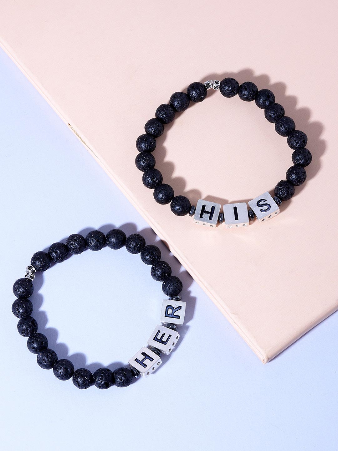 

Tistabene Unisex Pack of 2 Black Rhodium-Plated Elasticated His Her Bracelet