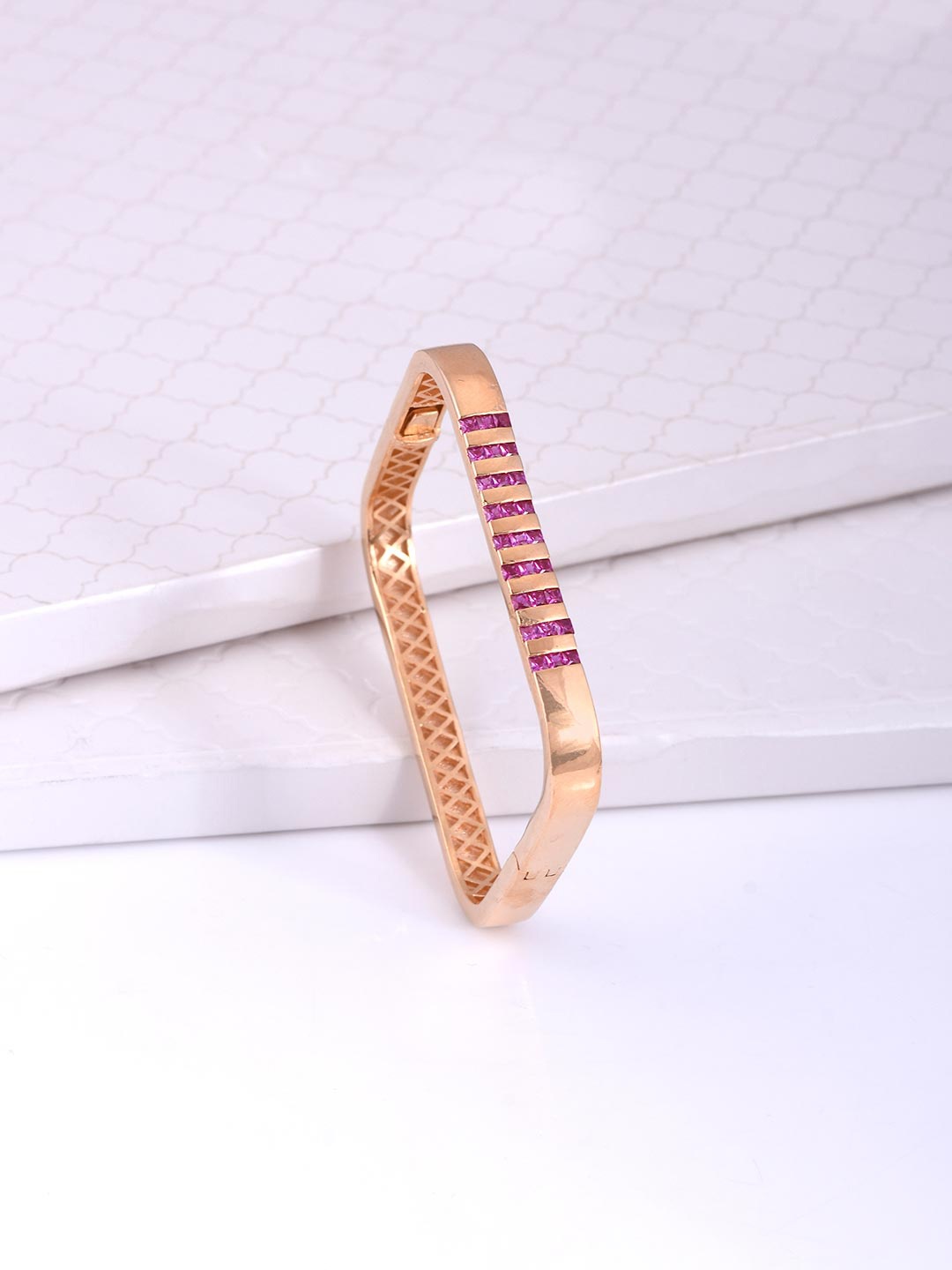 

Tistabene Women Pink & Rose Gold-Plated Square Stoned Cuff Bracelet