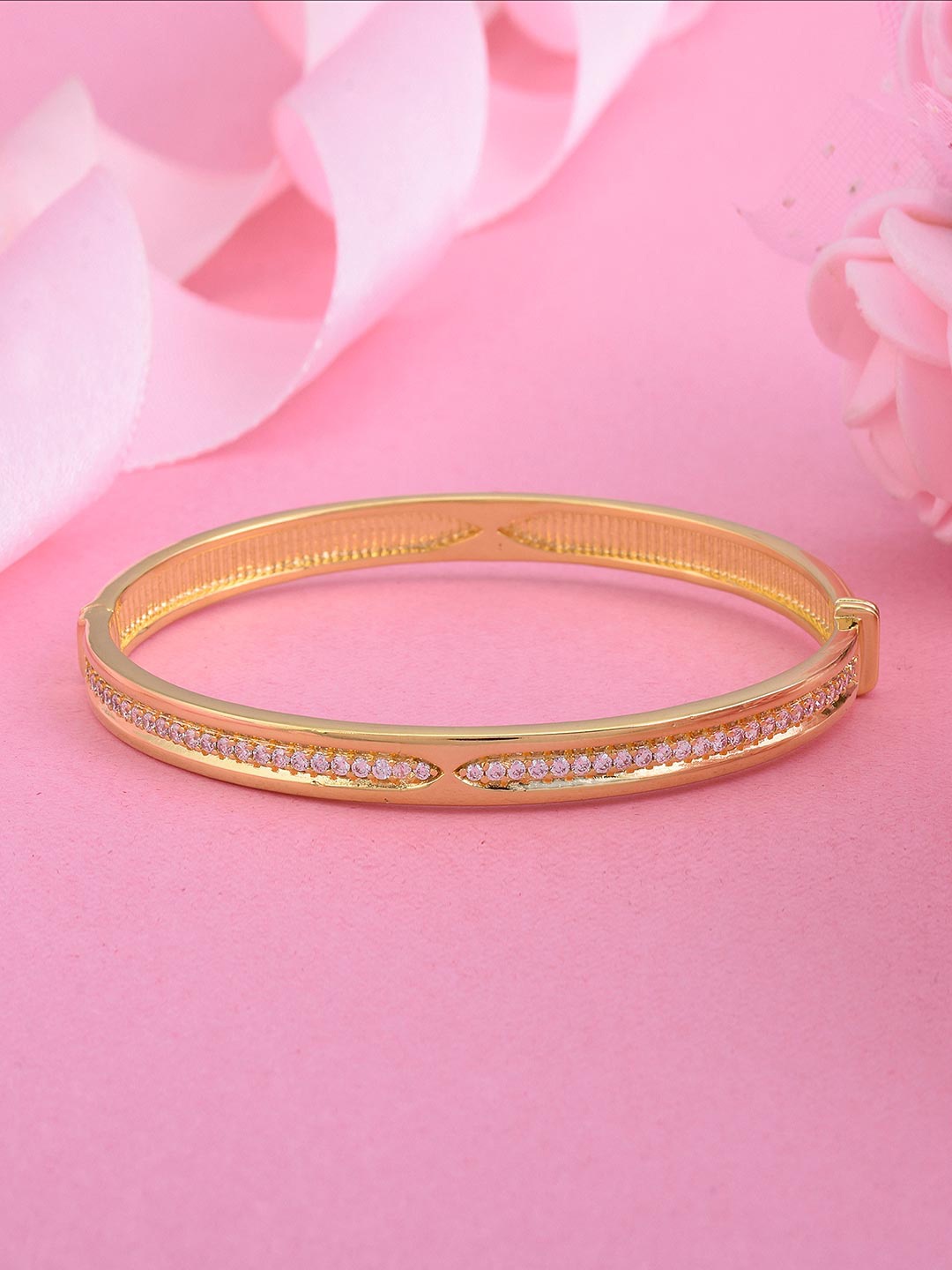 

Tistabene Women White & Gold-Tone Stone Studded Bangle Style Bracelet