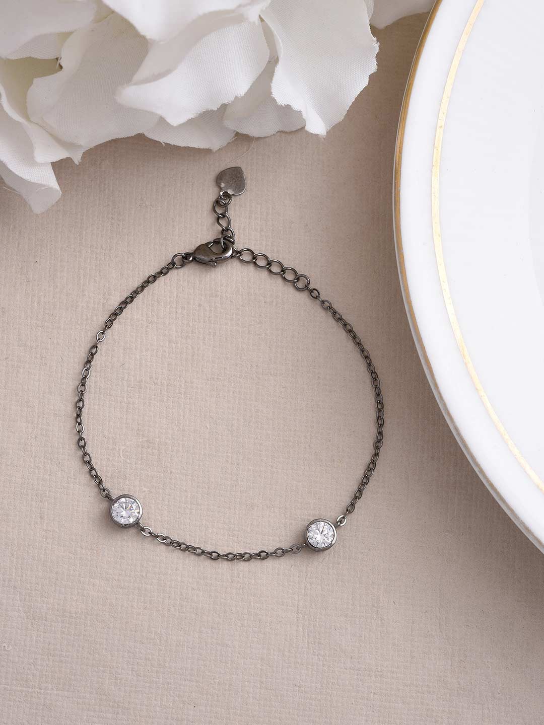 

Tistabene Women Silver & Metallic Rhodium-Plated Charm Bracelet