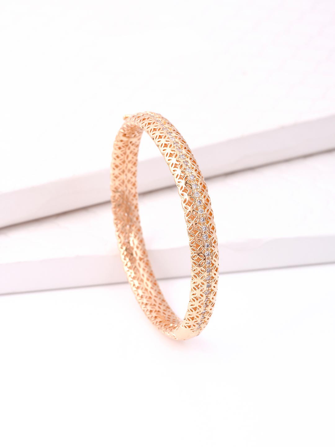 

Tistabene Women Gold-Toned & White Stone Studded Bangle-Style Bracelet