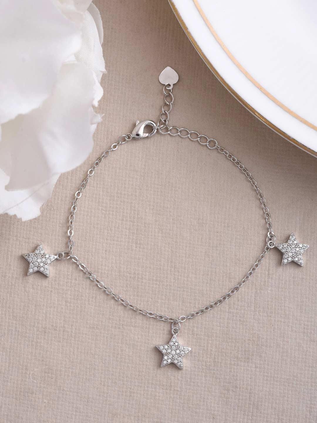 

Tistabene Women Silver-Toned & White Rhodium-Plated Charm Bracelet