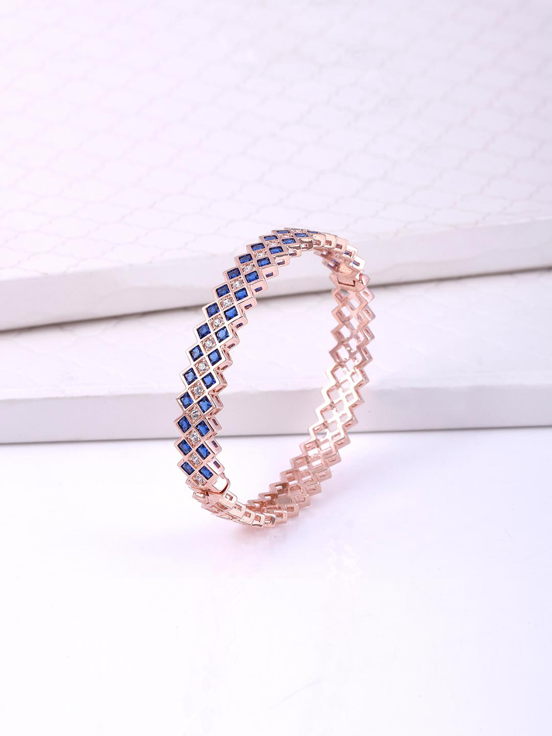 

Tistabene Women Blue Colored Stones Cut Work Bracelet, Rose gold