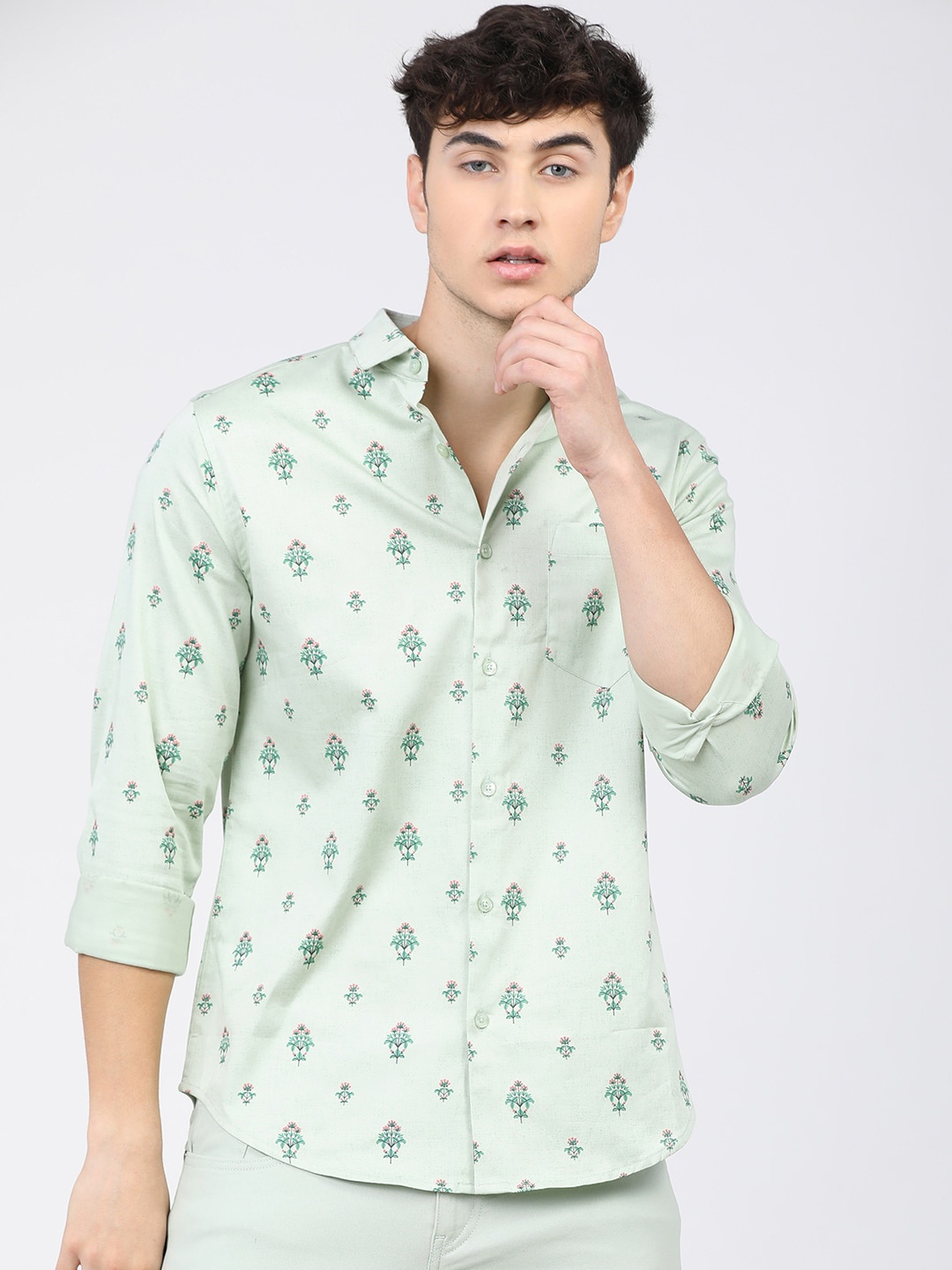 

HIGHLANDER Men Green Slim Fit Opaque Printed Casual Shirt