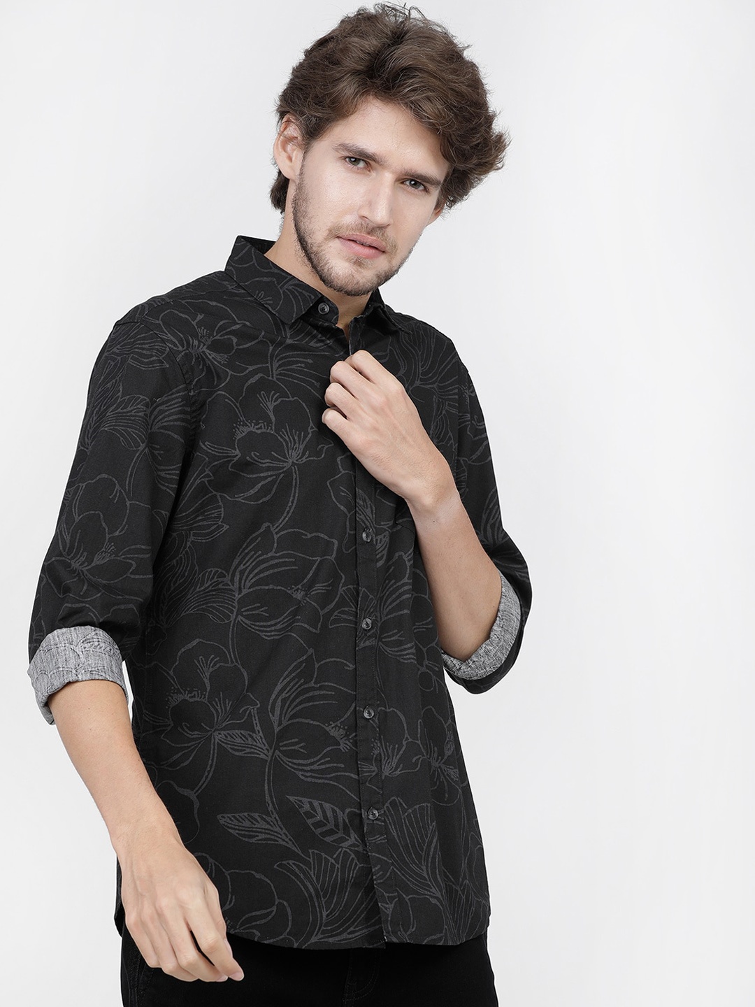 

HIGHLANDER Men Black Slim Fit Opaque Printed Casual Shirt
