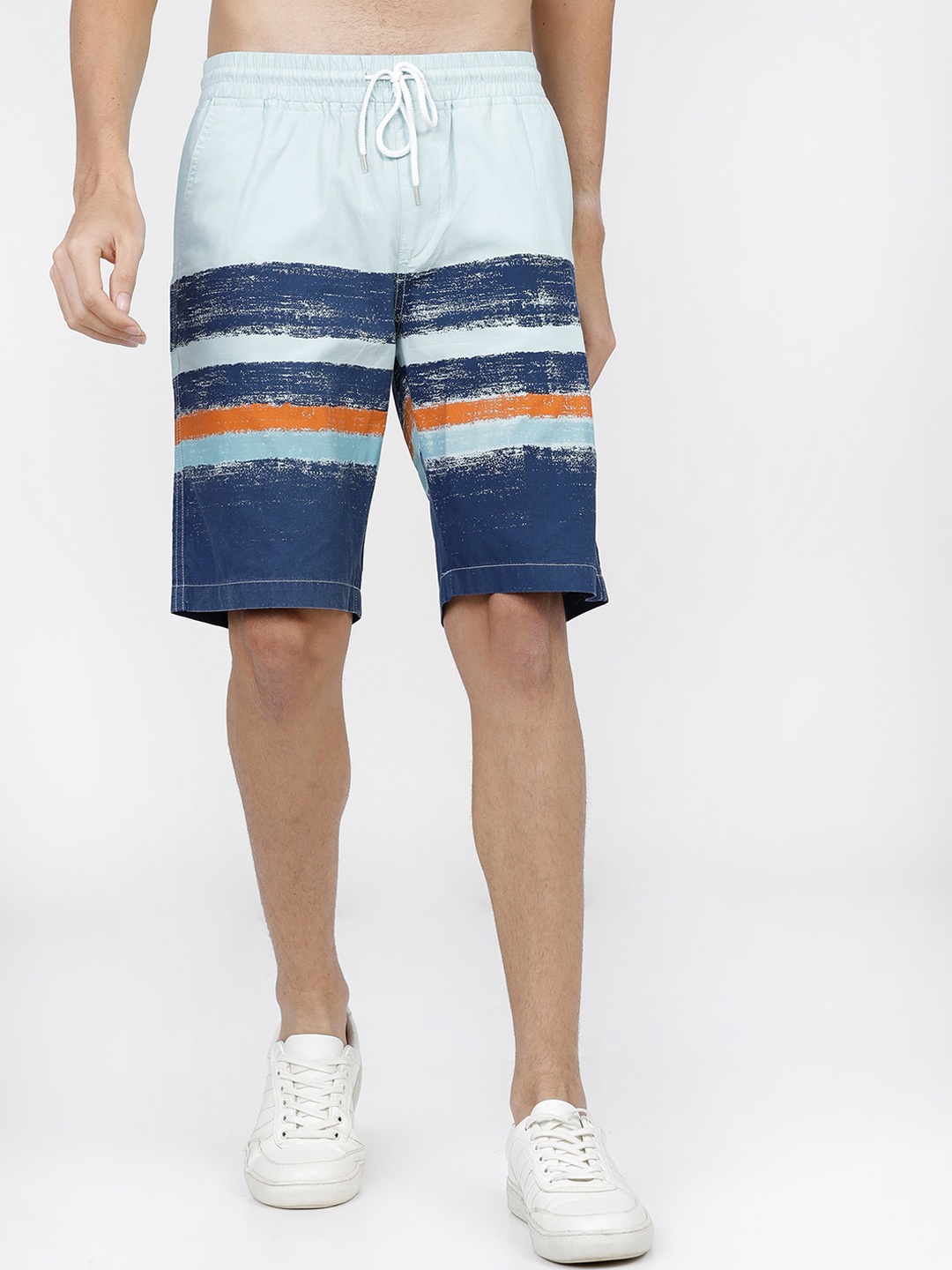 

HIGHLANDER Men Blue Striped Printed Slim Fit Regular Shorts