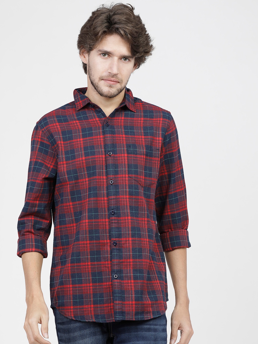 

KETCH Men Slim Fit Tartan Checked Casual Shirt, Navy blue