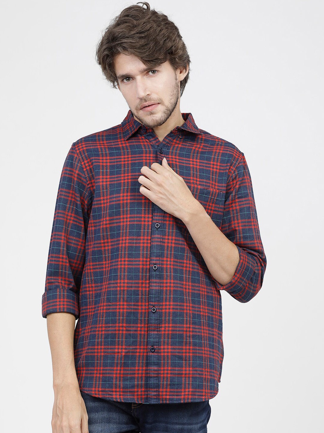 

KETCH Men Slim Fit Tartan Checks Casual Shirt, Navy blue