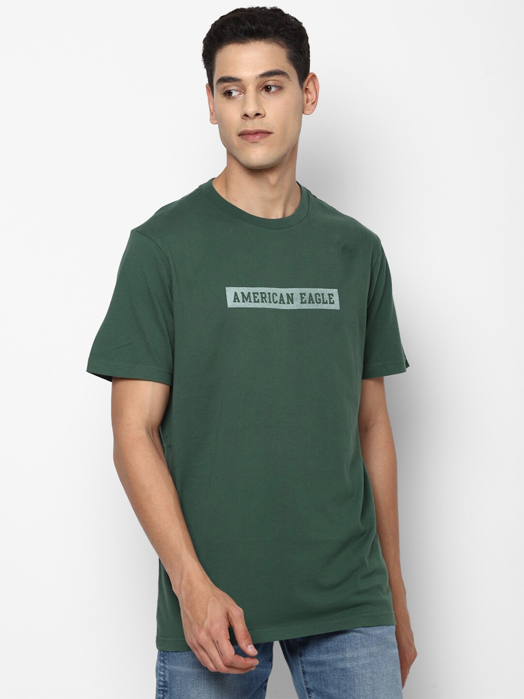 

AMERICAN EAGLE OUTFITTERS Men Green & White Brand Logo Printed Slim Fit T-shirt