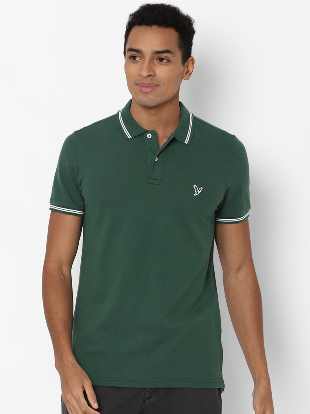 

AMERICAN EAGLE OUTFITTERS Men Green Polo Collar Slim Fit T-shirt