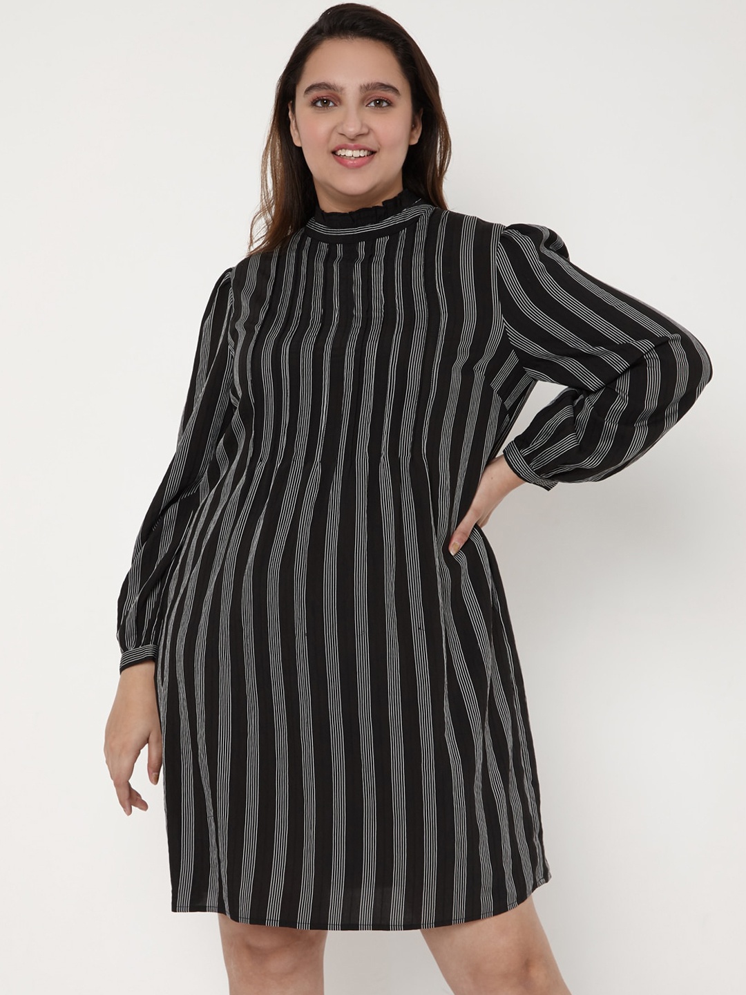 

VERO MODA CURVE Women Black & White Striped Maternity A-Line Dress