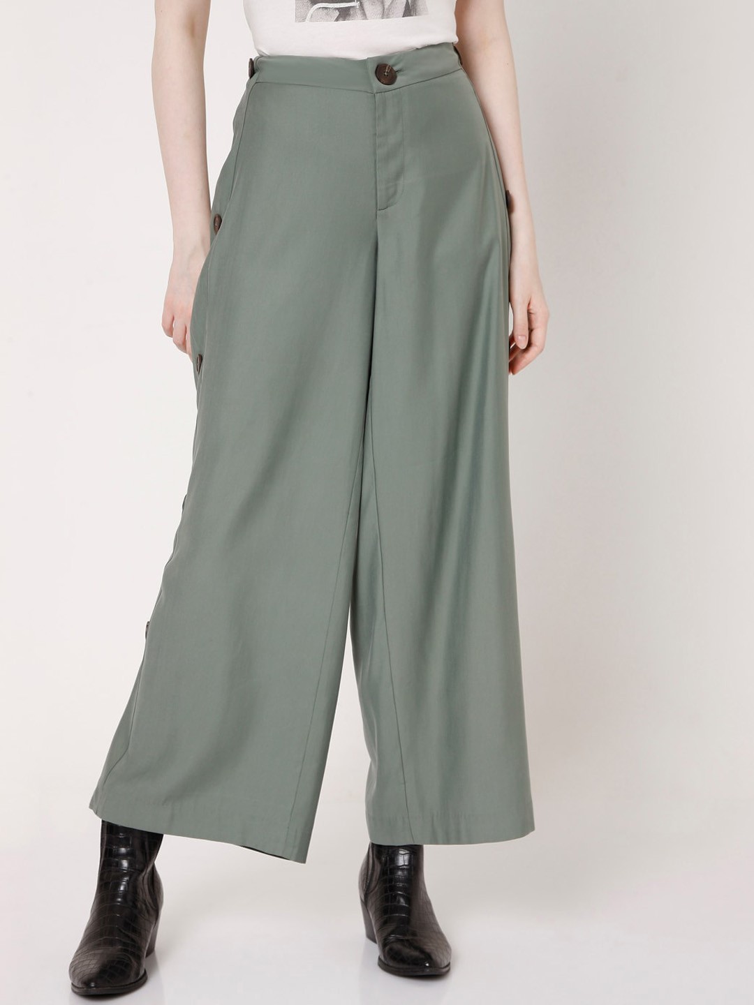 

Vero Moda Women Green Flared High-Rise Parallel Trousers