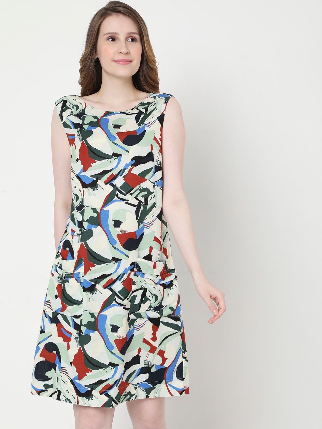 

Vero Moda Women Multicoloured Floral Round Neck A-Line Dress, Multi