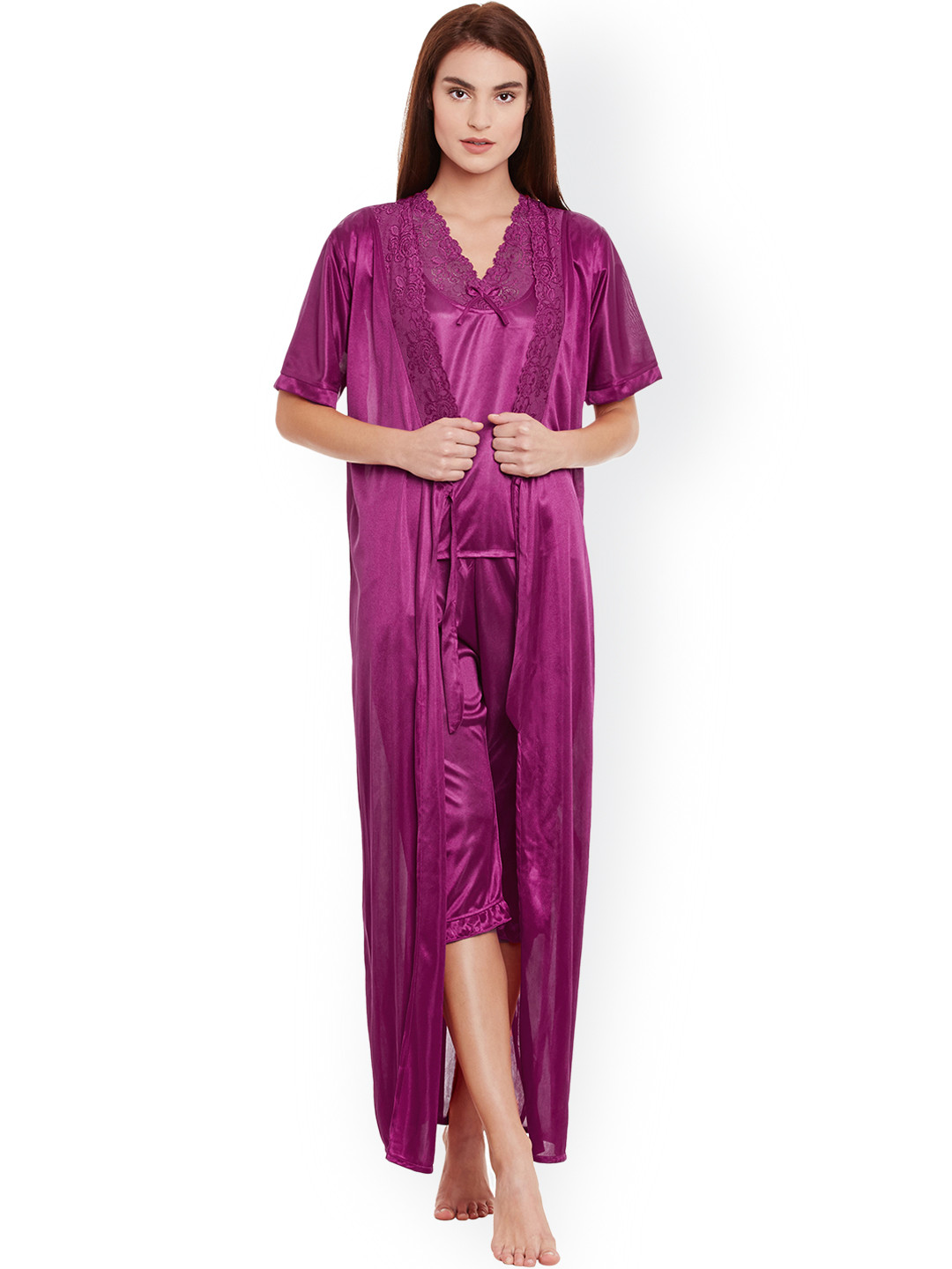 

Clovia Purple Set of 4 Night Suit NSM236G31O