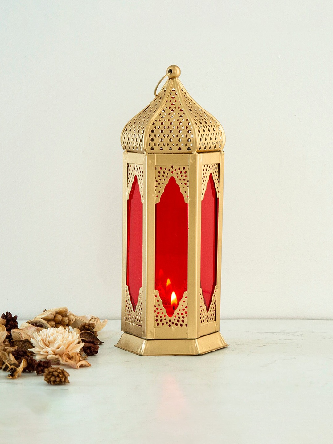 

Home Centre Red & Gold-Toned Contemporary Table Lantern