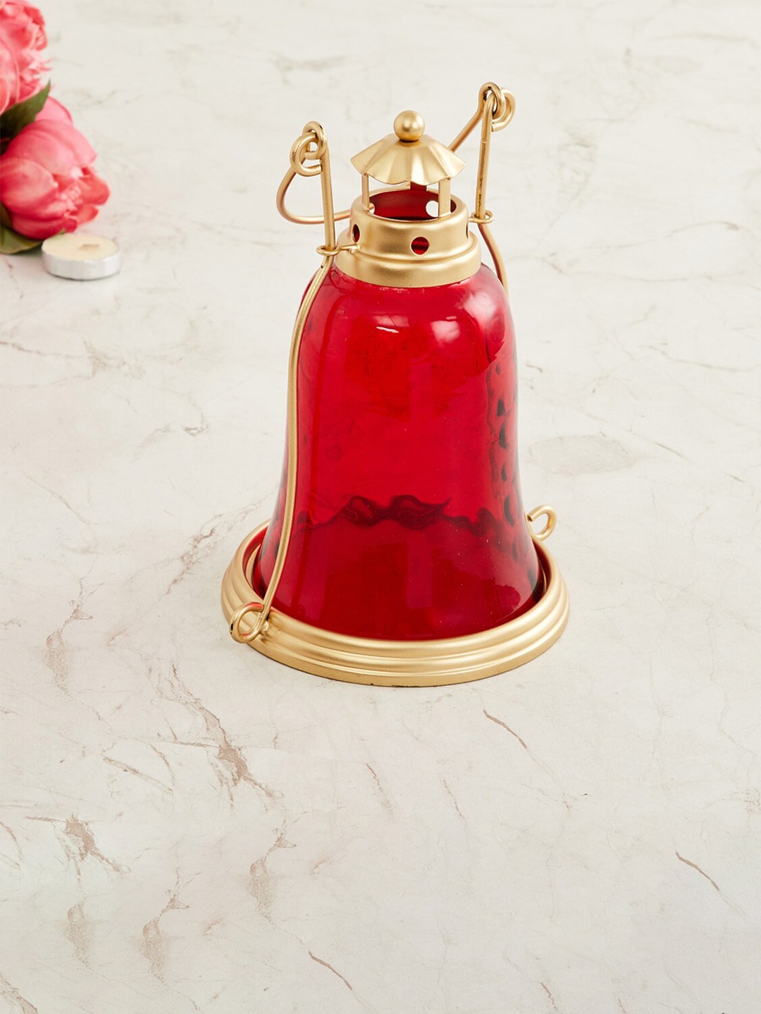 

Home Centre Red & Gold-Toned Glass Traditional Hanging Raga Temple Ceiling Lantern