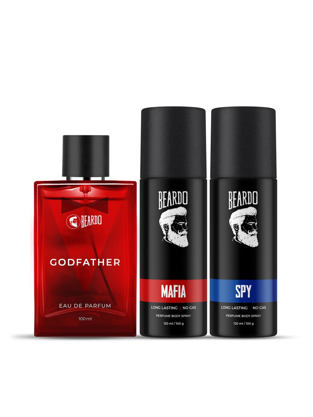 

BEARDO Men Godfather Eau de Parfum 100ml with Mafia & Spy No Gas Body Sprays - 100g each, Red