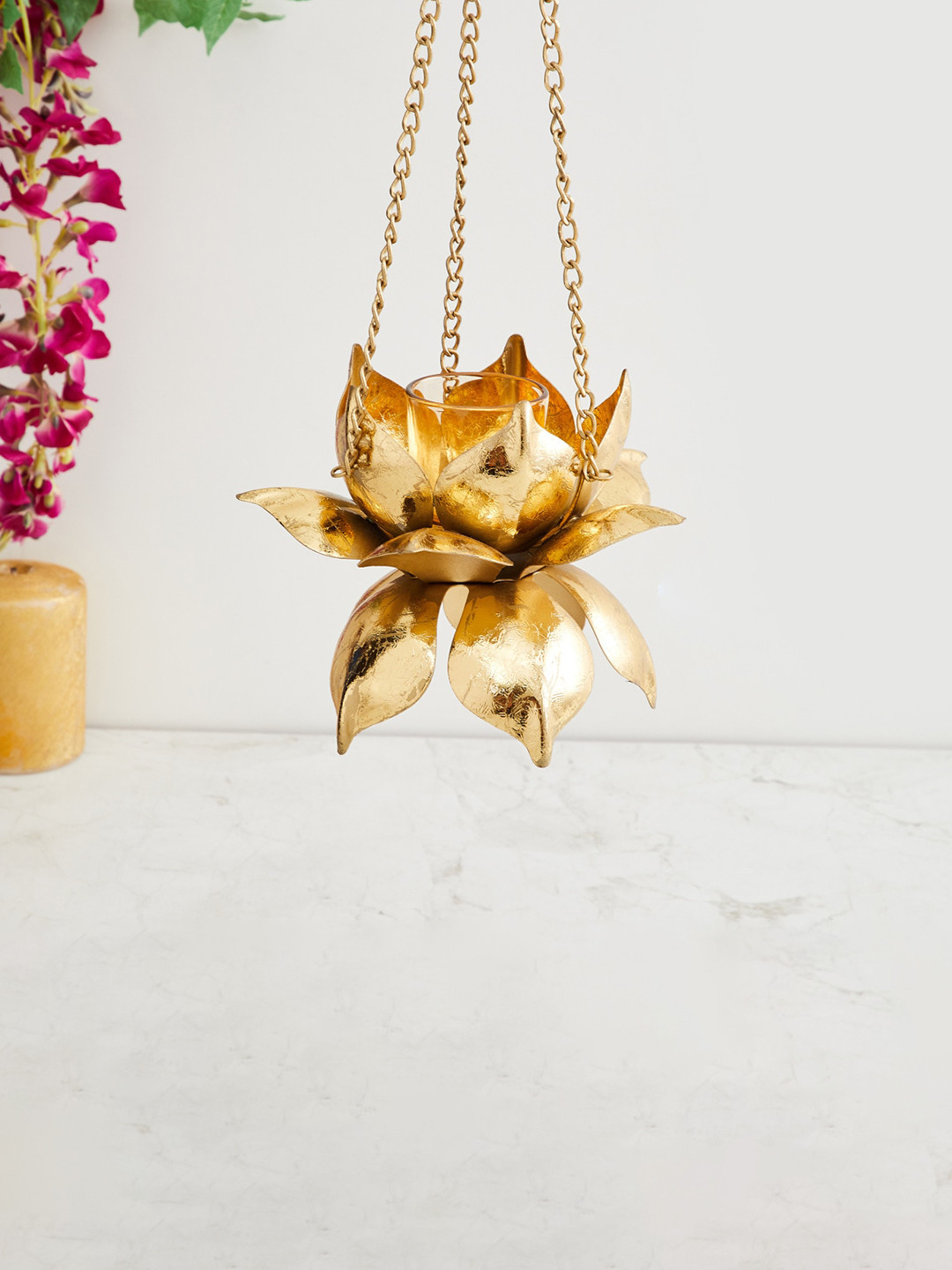 

Home Centre Gold-Toned Corsica Lotus Hanging Candle Holder