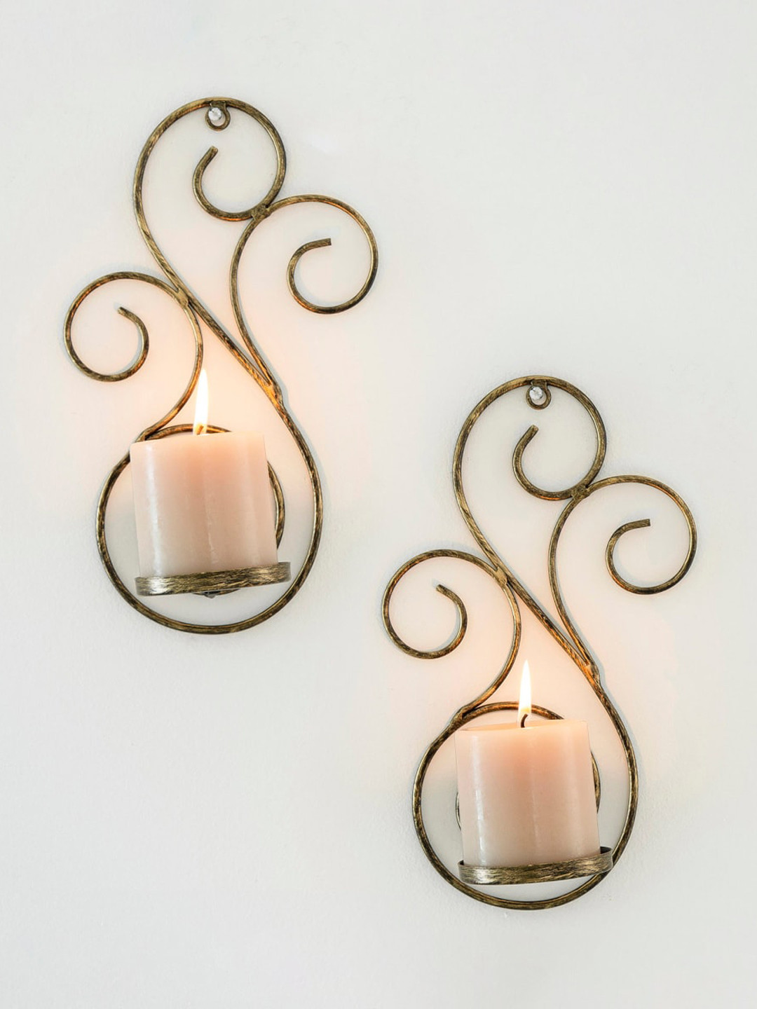 

Home Centre Bronze-Coloured Corsica Abstract Set Of 2 Metal Candle Holders
