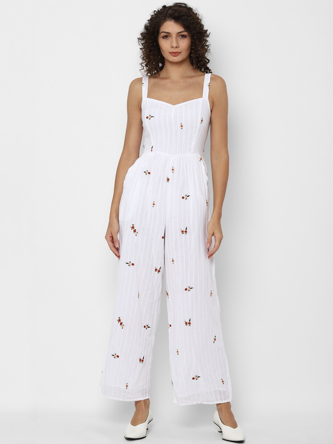 

AMERICAN EAGLE OUTFITTERS Women White & Red Printed Basic Jumpsuit