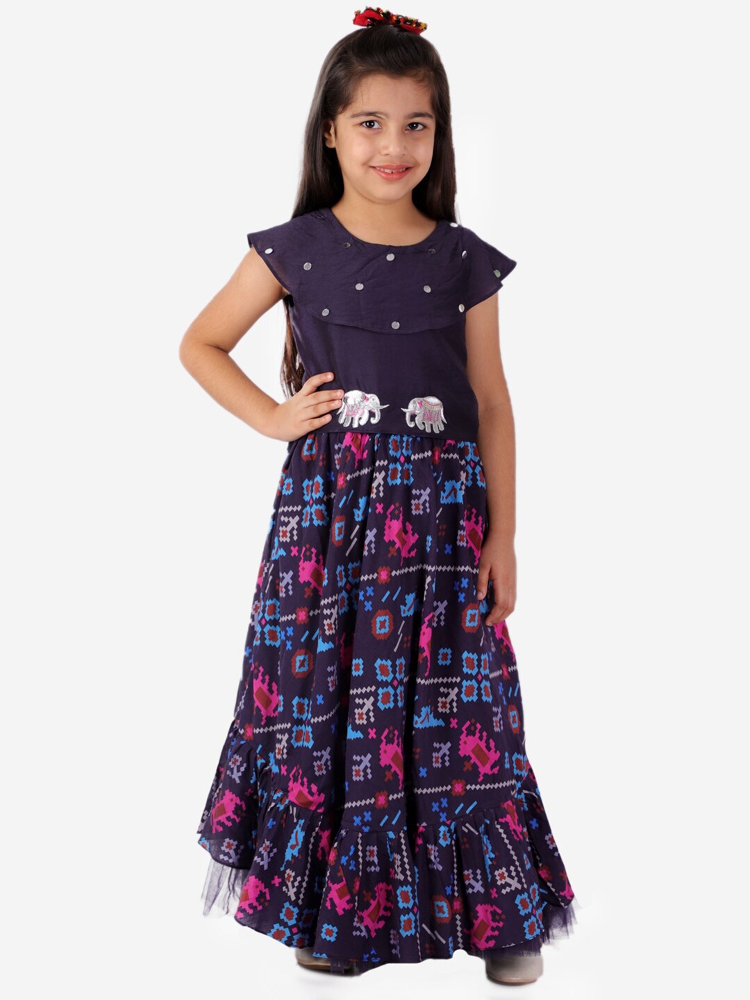 

LIL DRAMA Girls Navy Blue & Pink Embellished Sequinned Ready to Wear Lehenga & Choli