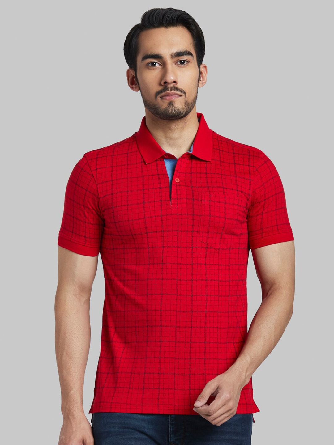 

Parx Men Red Checked Polo Collar T-shirt