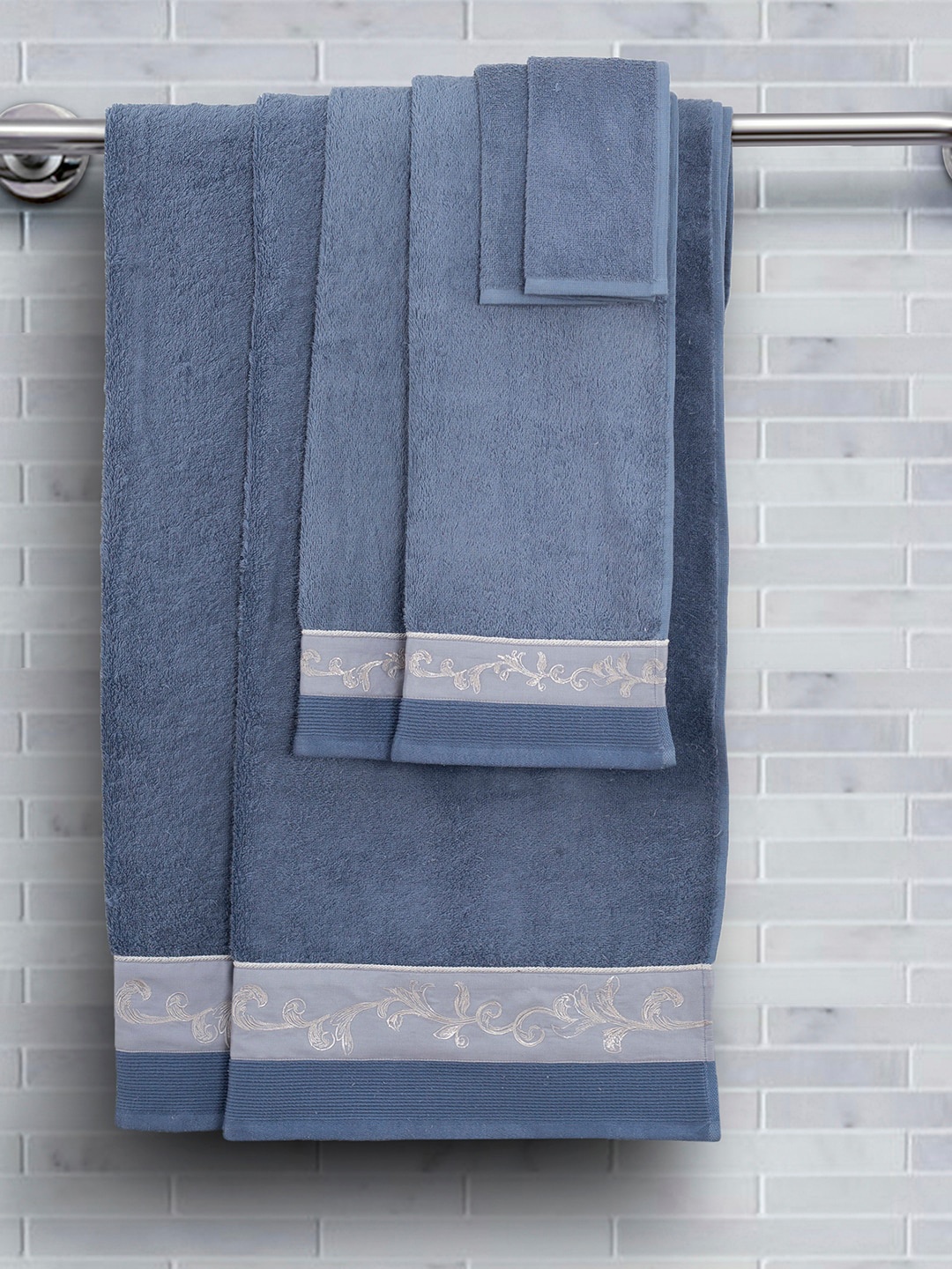 

MASPAR Set of 6 Blue Solid Pure Cotton 550 GSM Bath Towel